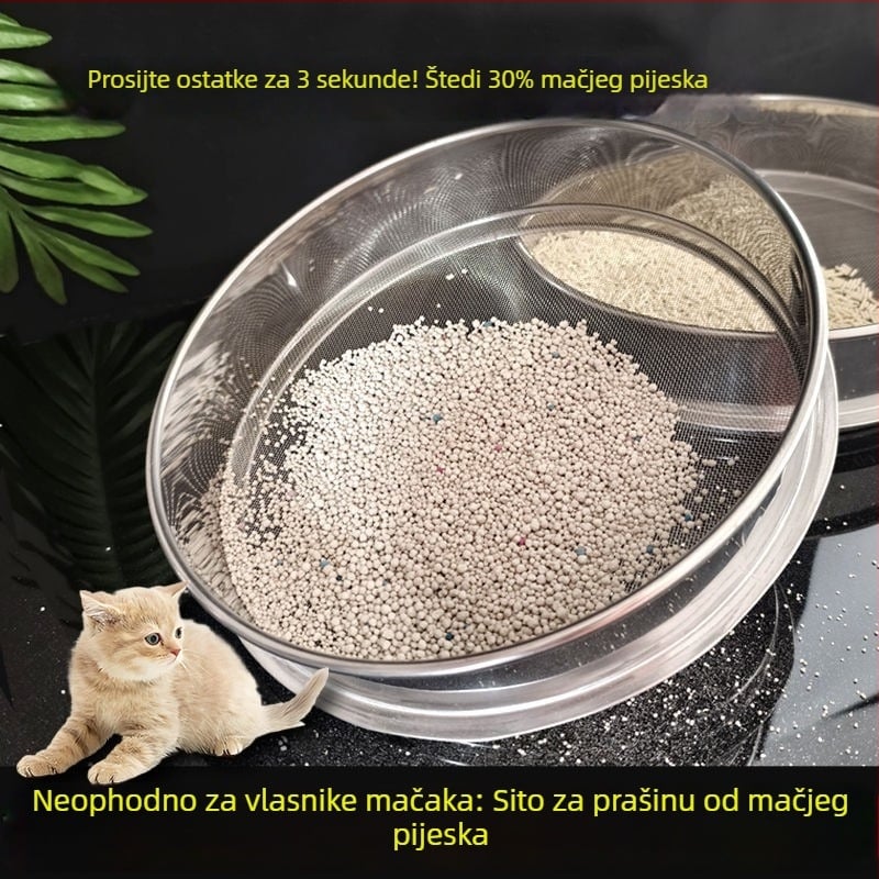 Sito za mačji pijesak s nehrđajućom mrežom, filter prašine iz mačjeg pijeska, bentonitno sito za kućnu upotrebu