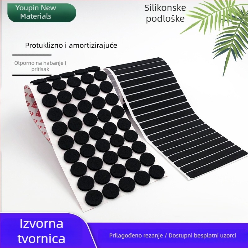 Crni kružni silikon podložak za namještaj (stolovi i stolice), protuklizni, zaštita od prašine, apsorbira udarce, otporan na habanje, samoljepljiv