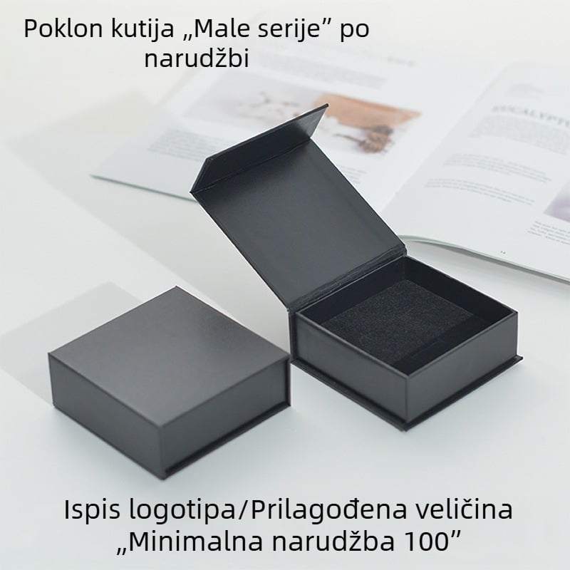 Kutija za nakit s preklopnim poklopcem, crna darovna kutija, mogućnost tiskanja logotipa, stilna ambalaža za ogrlice od bisera