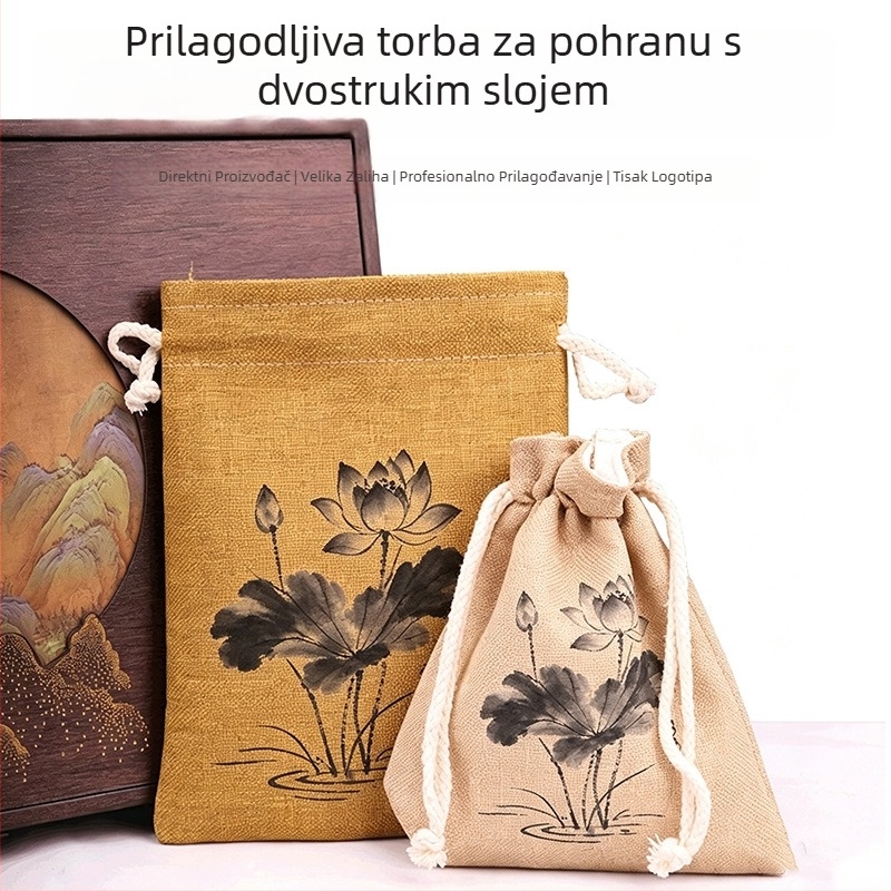 Višebojna torbica s vrpcom 15×19 cm za nakit, debeli pamuk-lan materijal, dvostruko slojna baršunasta torbica za narukvice i perle
