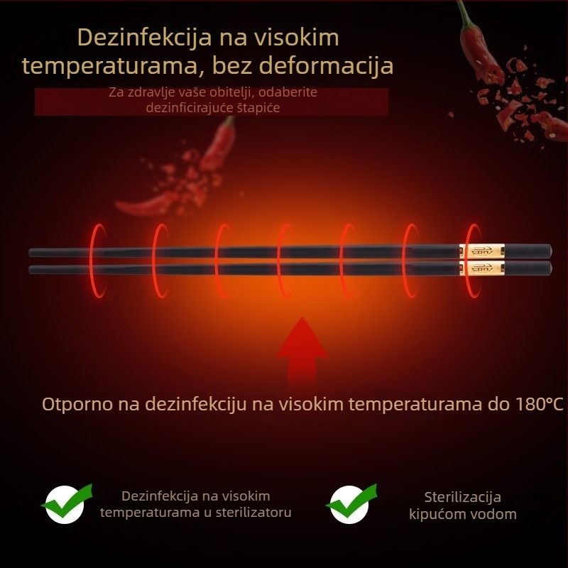 Visokokvalitetni štapići za jelo od legure, otporni na plijesan, otporni na klizanje, otporni na deformacije, otporni na toplinu, za kućnu upotrebu