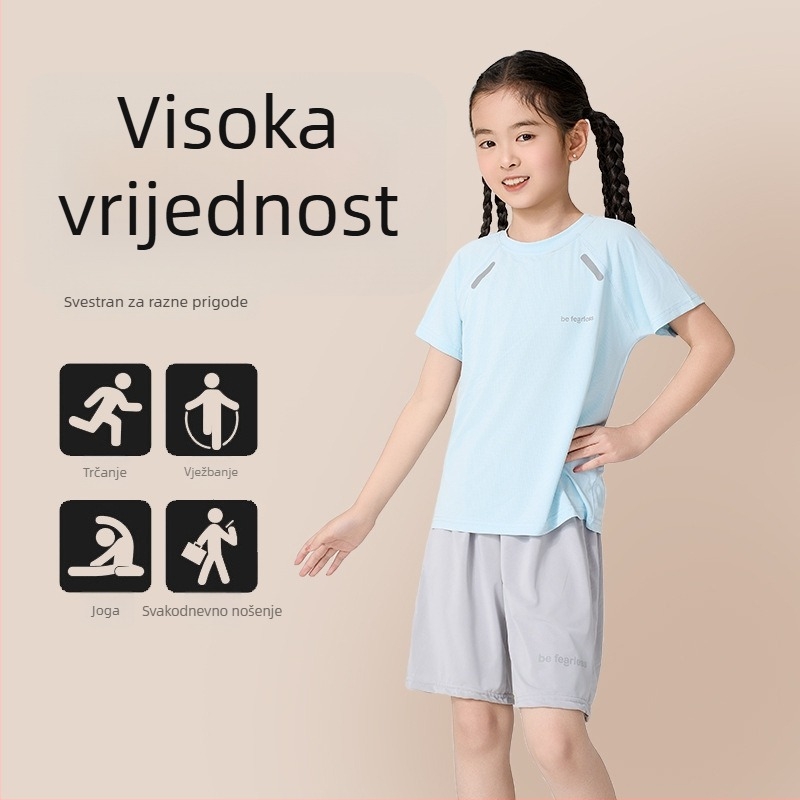 Dječji set kratkih rukava i šoraca za brzo sušenje, ljetni, Ice Silk mrežasti materijal, unisex, za uzrast 3–8 godina.