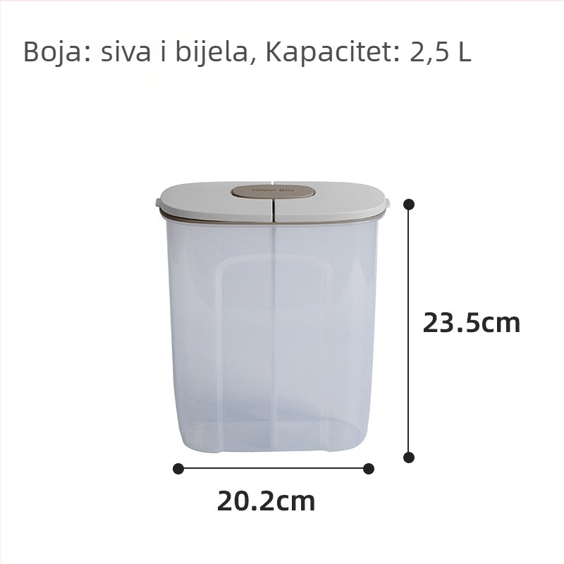 Zatvoreni spremnik za žitarice s velikim kapacitetom i odjeljcima za suhu hranu, prehrambena kvaliteta, 2,5 L