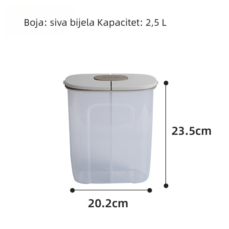 Zatvoreni spremnik za žitarice s velikim kapacitetom i odjeljcima za suhu hranu, prehrambena kvaliteta, 2,5 L