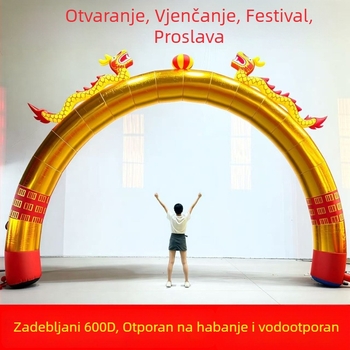 Naduvani svadbeni luk sa zlatnim duginim lukom, dvostruki zmaj i feniks, vanjsko osvjetljenje
