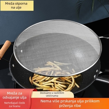 Nehrđajući čelik, okrugli poklopac za lonac s drškom, zaštita od prskanja ulja i mrežica za zaštitu od prskanja
