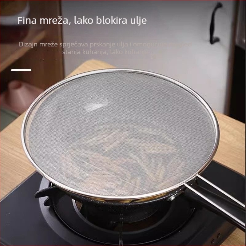 Nehrđajući čelik, okrugli poklopac za lonac s drškom, zaštita od prskanja ulja i mrežica za zaštitu od prskanja