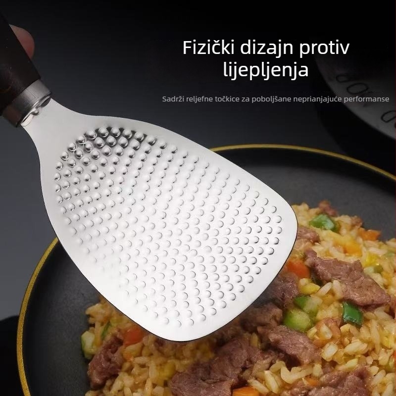 201 nehrđajući čelik kuhača za rižu s čvrstim drvenim držkom, uspravna žlica za serviranje riže, zaštita od opeklina za hotelsku upotrebu