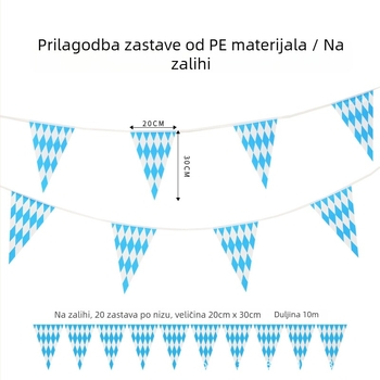 PE trokutasta zastava za Oktoberfest, plavo-bijela bavarska zastava, dvostrano tiskano
