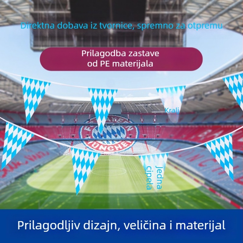 PE trokutasta zastava za Oktoberfest, plavo-bijela bavarska zastava, dvostrano tiskano