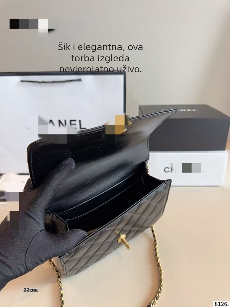 Chanel nadahnuta Fortune torba 2026, s dvostrukim zlatnim kuglicama, klasično dijamantno šivanje, WOC lančani remen za rame, lagani luksuz.