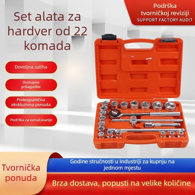 22-dijelni set alata za popravak automobila s nastavcima i kutijom alata
