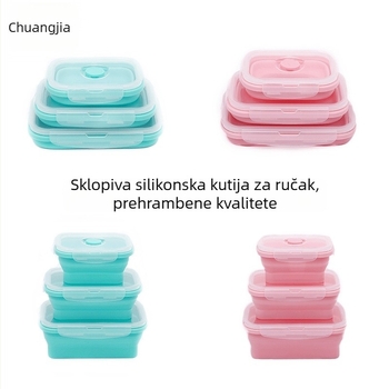 Set od tri silikonske kutije za ručak, prijenosne i izolirane, mikrotalasno sigurne, dječje kutije za ručak