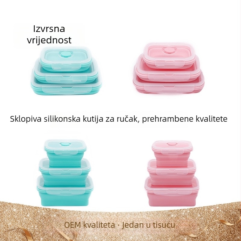Set od tri silikonske kutije za ručak, prijenosne i izolirane, mikrotalasno sigurne, dječje kutije za ručak