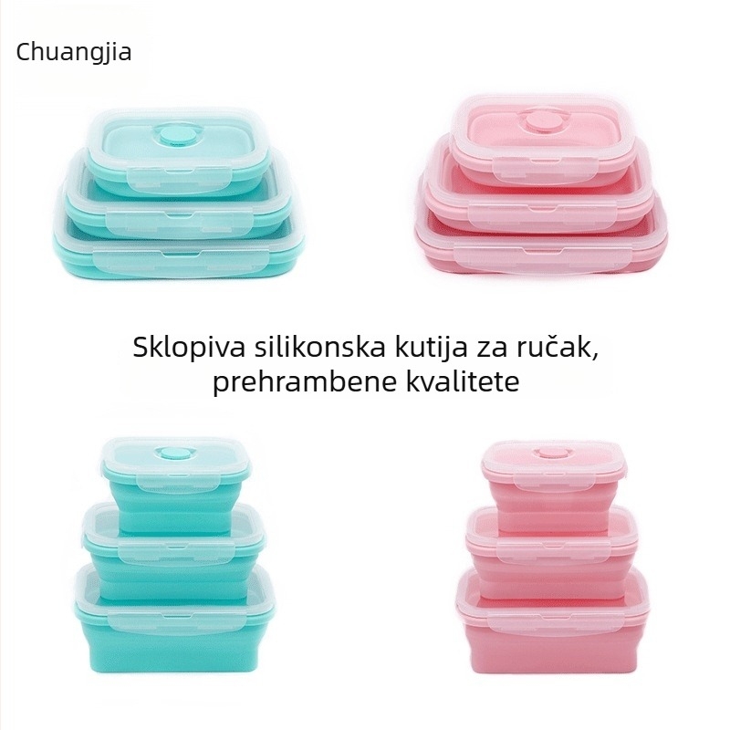 Set od tri silikonske kutije za ručak, prijenosne i izolirane, mikrotalasno sigurne, dječje kutije za ručak