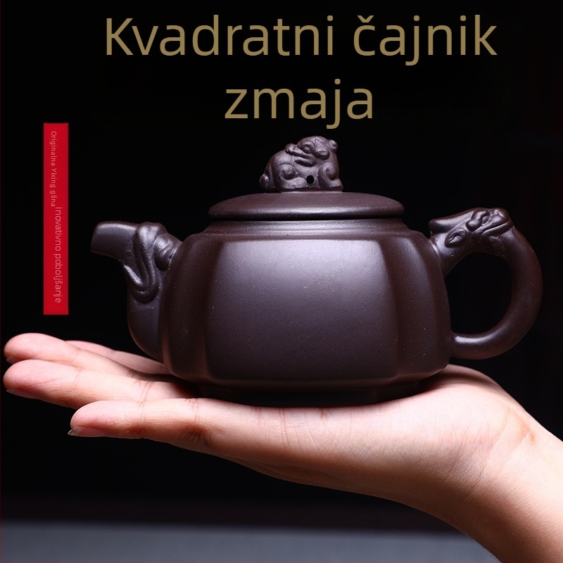 Čajnik Yixing Zisha, četvrtasti oblik Dragon Zun, ručno izrađen od ljubičaste gline, Gongfu čajni set za kućnu upotrebu