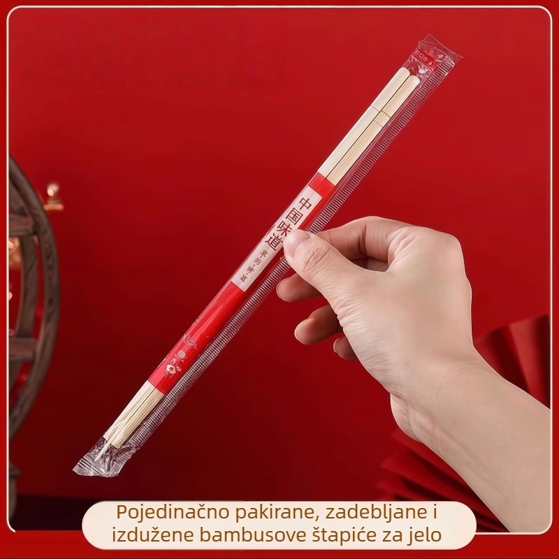Jednokratni bambusovi štapići za jelo, individualno pakirani, debeli i dulji, za komercijalnu upotrebu, vjenčanja, dostavu i brzu hranu