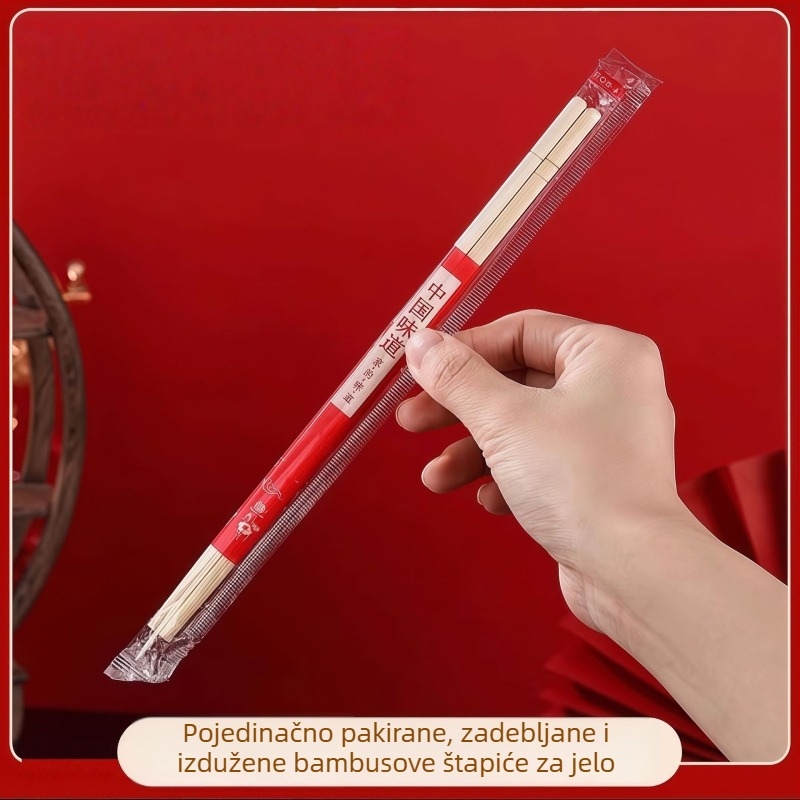 Jednokratni bambusovi štapići za jelo, individualno pakirani, debeli i dulji, za komercijalnu upotrebu, vjenčanja, dostavu i brzu hranu