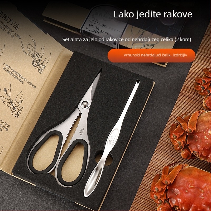 Set od osam alata za jelo rakova, 304 nehrđajući čelik, kućna upotreba: škare za rakove, kliješta, igla za rakove, alat za ljuštenje i rastavljanje