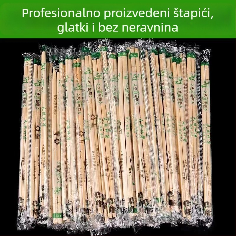 Jednokratne bambus štapiće za jelo, pojedinačno pakirani za dostavu, male zaobljene vrhove, higijenski i praktični, panda dizajn, OPP5.0/5.5