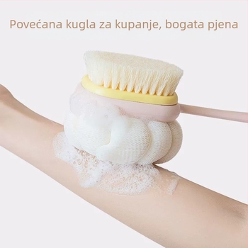 Duga drška za kupanje s mekim dlačicama, dvostrana četka za tijelo, 2-u-1 četka za leđa i spužva za kupanje