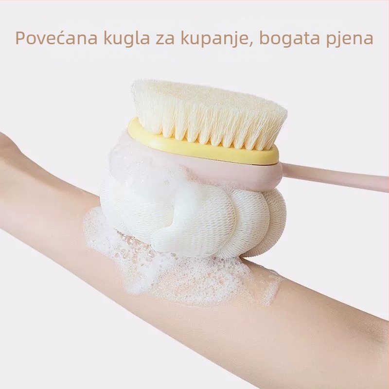 Duga drška za kupanje s mekim dlačicama, dvostrana četka za tijelo, 2-u-1 četka za leđa i spužva za kupanje