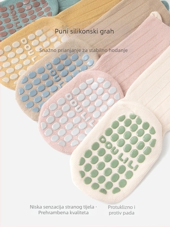 Protuklizne čarape za bebe od pamuka, srednje dužine, za proljeće i jesen, unisex, prozračne i upijaju znoj, džakard pletenje.