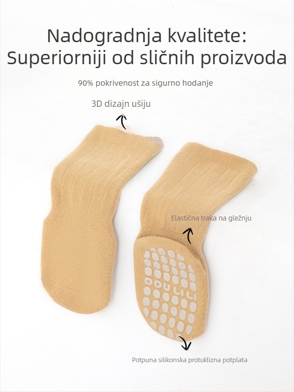 Protuklizne čarape za bebe od pamuka, srednje dužine, za proljeće i jesen, unisex, prozračne i upijaju znoj, džakard pletenje.