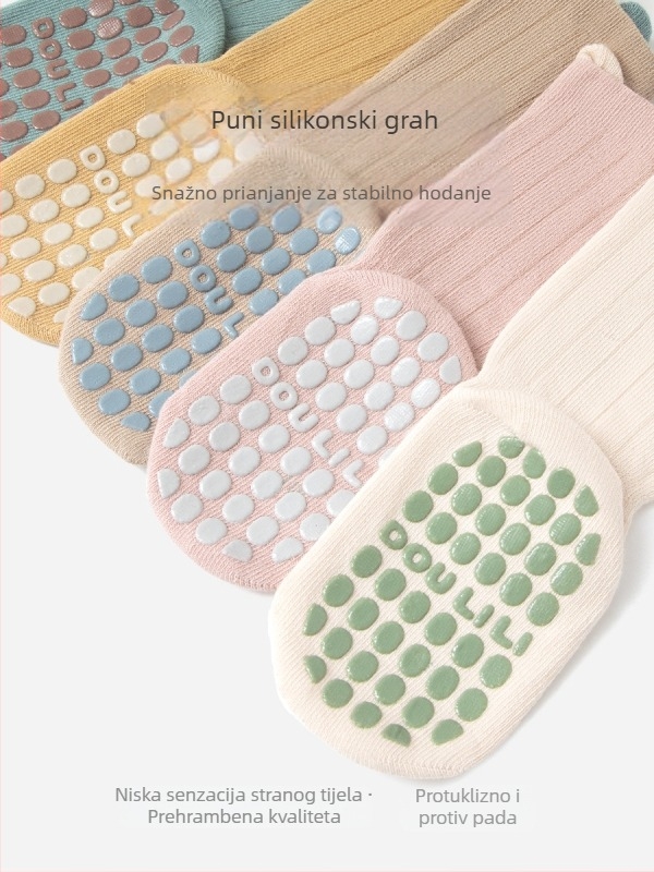 Protuklizne čarape za bebe od pamuka, srednje dužine, za proljeće i jesen, unisex, prozračne i upijaju znoj, džakard pletenje.