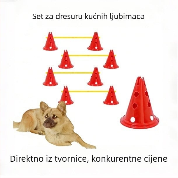 Set za treniranje ljubimaca za agilnost: oznake s 30 cm okruglom bazom, piloni, prepreka i okvir za skok