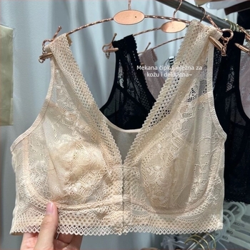 Plus-size ultra-tanki podstavljeni grudnjak s cupama u obliku zečjih ušiju, prednje zatvaranje, bez žice, prozračan, naglašava male grudi