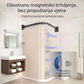 Crna visokokvalitetna zakrivljena sklopiva kvadratna šina za zavjesu tuša u kupaonici, protiv plijesni