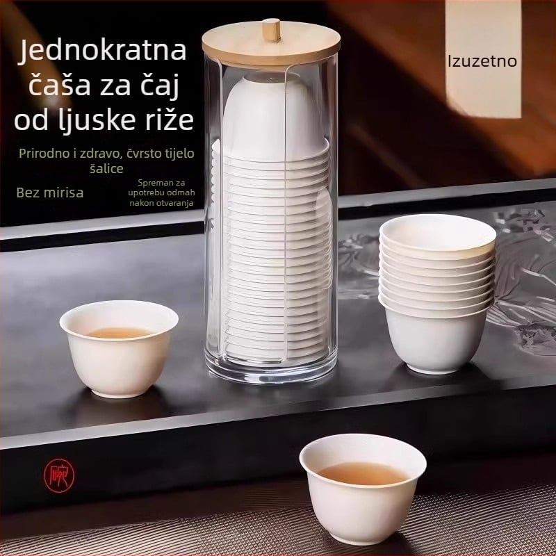 Premium jednokratna Kung Fu čaj šalice od materijala rižine ljuske, mala šalica s poklopcem, kompaktni set za jednu osobu