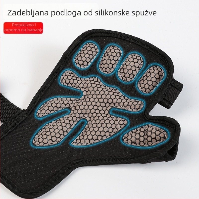 Prozračne rukavice za dizačenje utega, s protukliznom dlanu i zaštitom zapešća, za teretanu, s polovičnim prstima