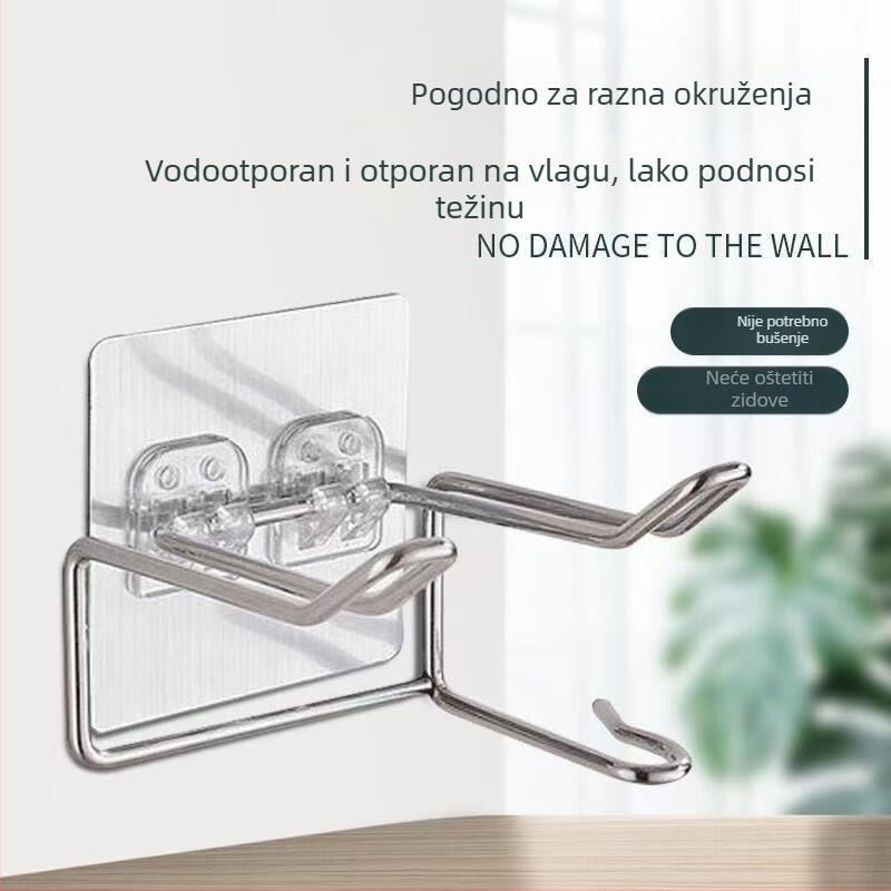Držač za sušilo za kosu od nehrđajućeg čelika, zidni nosač, bez bušenja, kupaonica