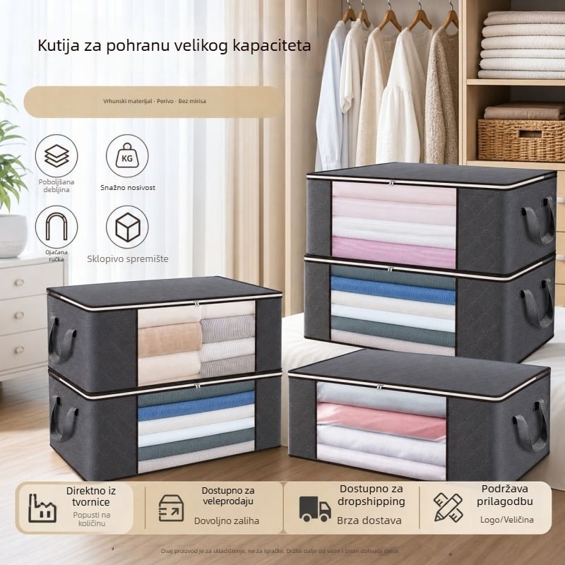 Sklopiva torba za skladištenje od netkanog materijala, prenosni kućni organizator za odjeću, velik kapacitet skladištenja odjeće