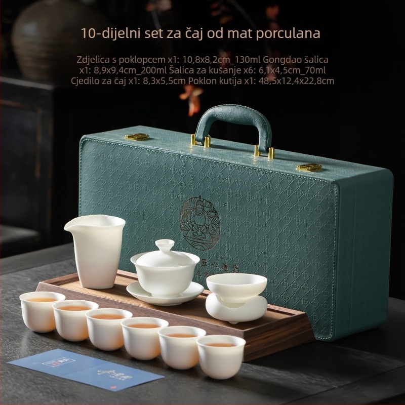 2025 premium Dehua porcelanski čajni set, mat bijeli završetak, čaše s poklopcem, poklon kutija, prilagođljiv logotip, za 6 osoba