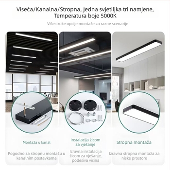 Duga LED traka za ured, industrijski stil pravokutni panel, 120 LED, 6000K cool bijela, duljina 120 cm, 220V, CRI 80–90, aluminijsko kućište, bez regulatora, osvjetljava 5–10 m²