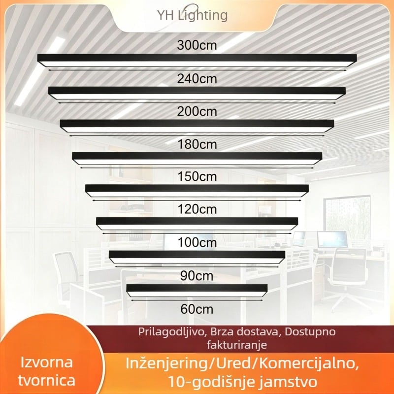 Duga LED traka za ured, industrijski stil pravokutni panel, 120 LED, 6000K cool bijela, duljina 120 cm, 220V, CRI 80–90, aluminijsko kućište, bez regulatora, osvjetljava 5–10 m²