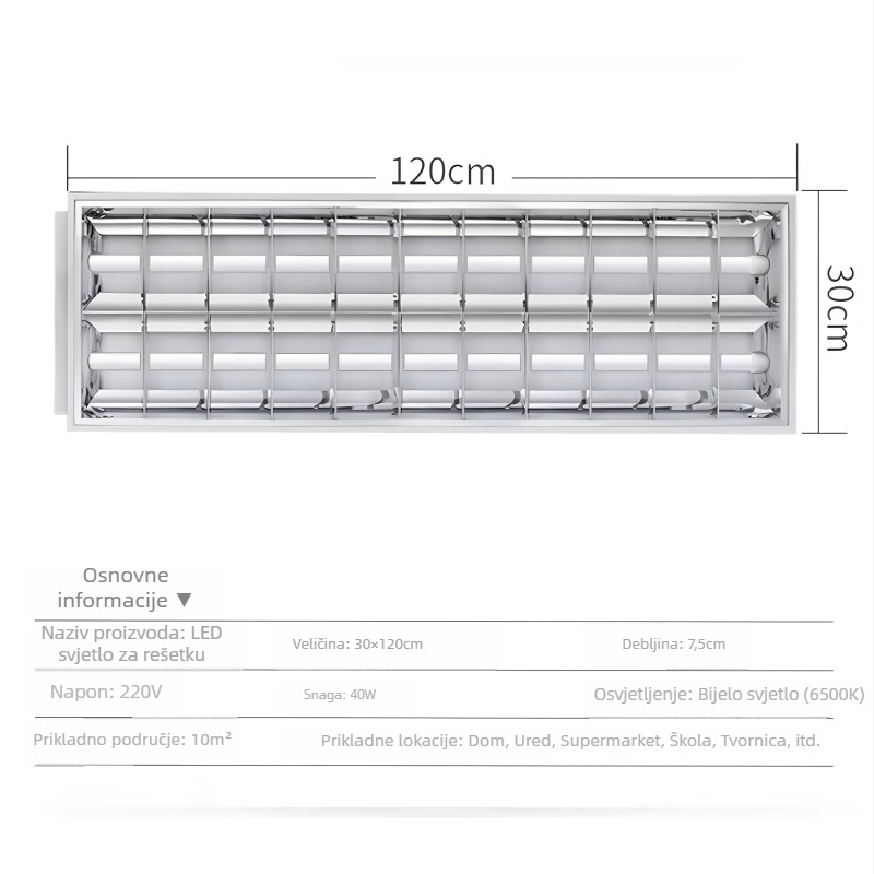 LED rešetkasti panel svjetlo 600×600, držač svjetla, ugrađeni uredski rasvjetni element, T5/T8 cijev