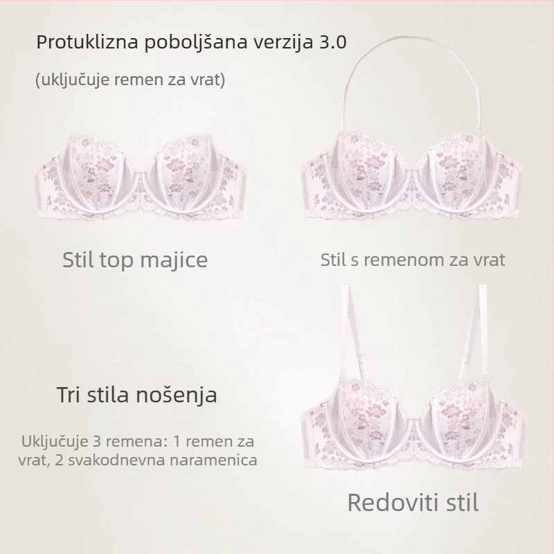Francuski stil seksi grudnjak s čipkom i vezom, prozračan lift, minimizator za velika prsa, mek potporni