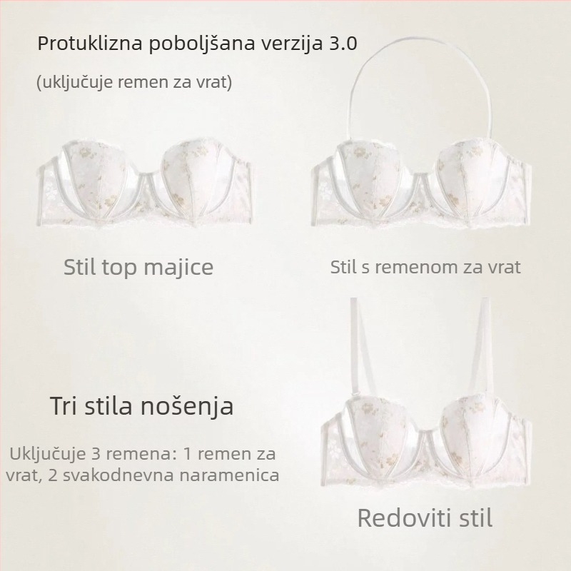 Francuski stil seksi grudnjak s čipkom i vezom, prozračan lift, minimizator za velika prsa, mek potporni