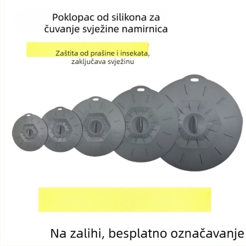 Sivi set od pet silikonskih poklopaca za sigurno čuvanje hrane, različite veličine