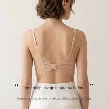 Tangge svileni grudnjak s kontrastnom čipkom, lijep leđa, 3/4 šalice, dvostruke naramenice