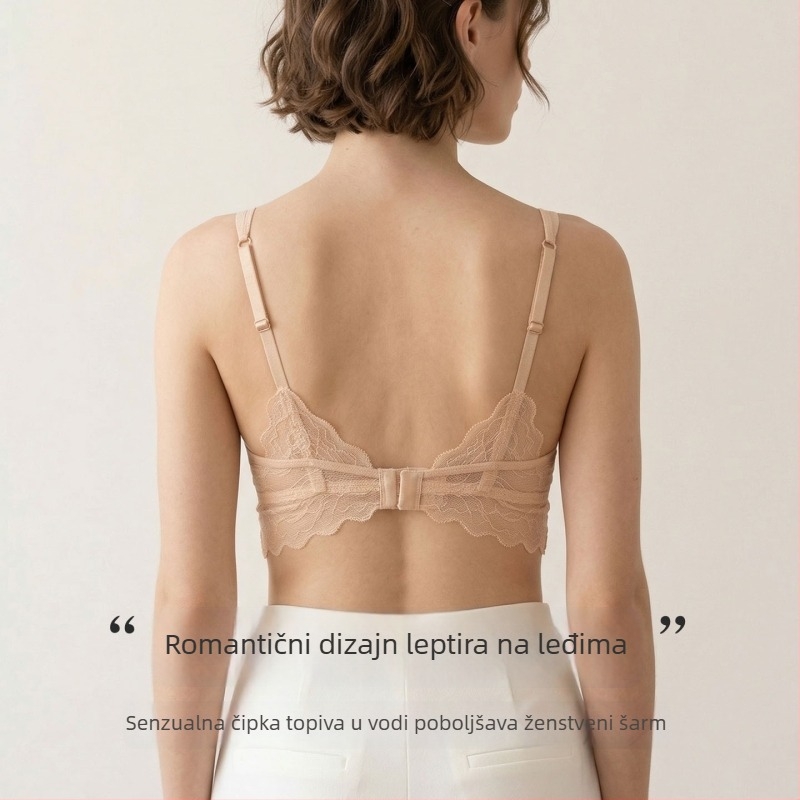 Tangge svileni grudnjak s kontrastnom čipkom, lijep leđa, 3/4 šalice, dvostruke naramenice