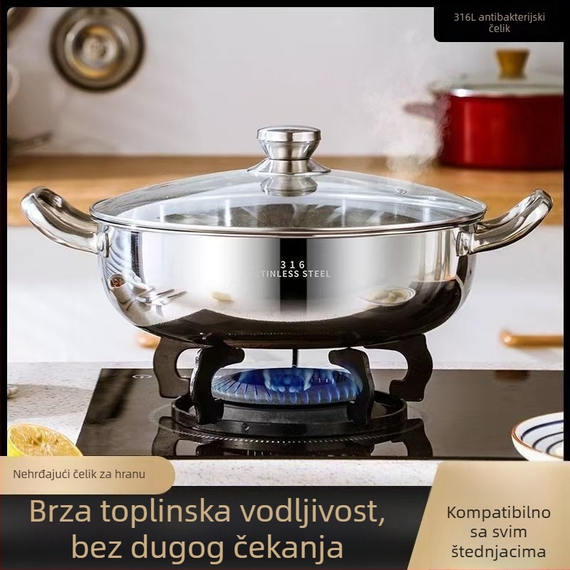 Debeli lonac od nehrđajućeg čelika za juhu, za hot pot, prehrambene klase, kompatibilan s indukcijskom pločom, kapacitet 2,1–3 L