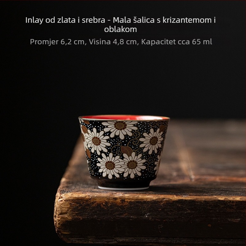Zlatno-srebrna emajlirana šalice za čaj s motivom margaretice, za Gongfu čajni set, osobna mala šalica, poklon uspomena