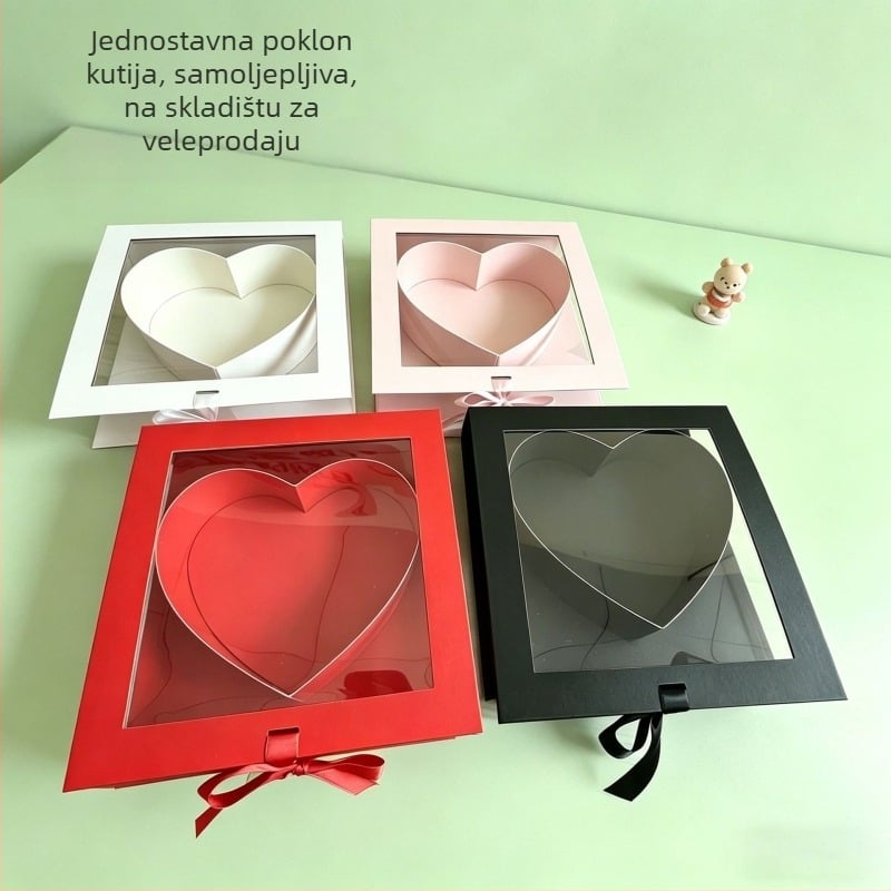 Kutija za poklon s prozorom u obliku srca, prozirna kutija za uspomene za cvijeće za Valentinovo i rođendanske darove