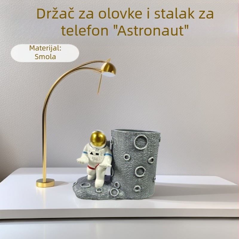 Moderan minimalistički držač olovke s astronautom za stolni radni prostor; kreativan ukras, poklon za Dan učitelja ili rođendan.