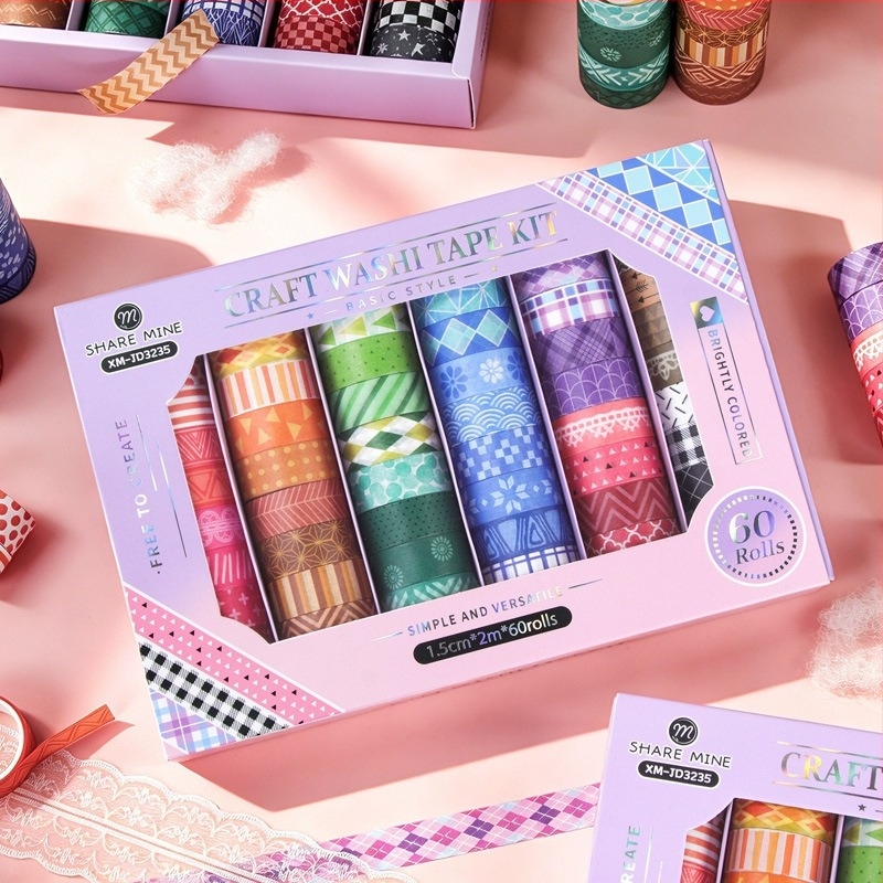 Set od 60 rolova washi trake s šarenim geometrijskim cvjetnim dizajnom za dnevnik i DIY rukotvorine